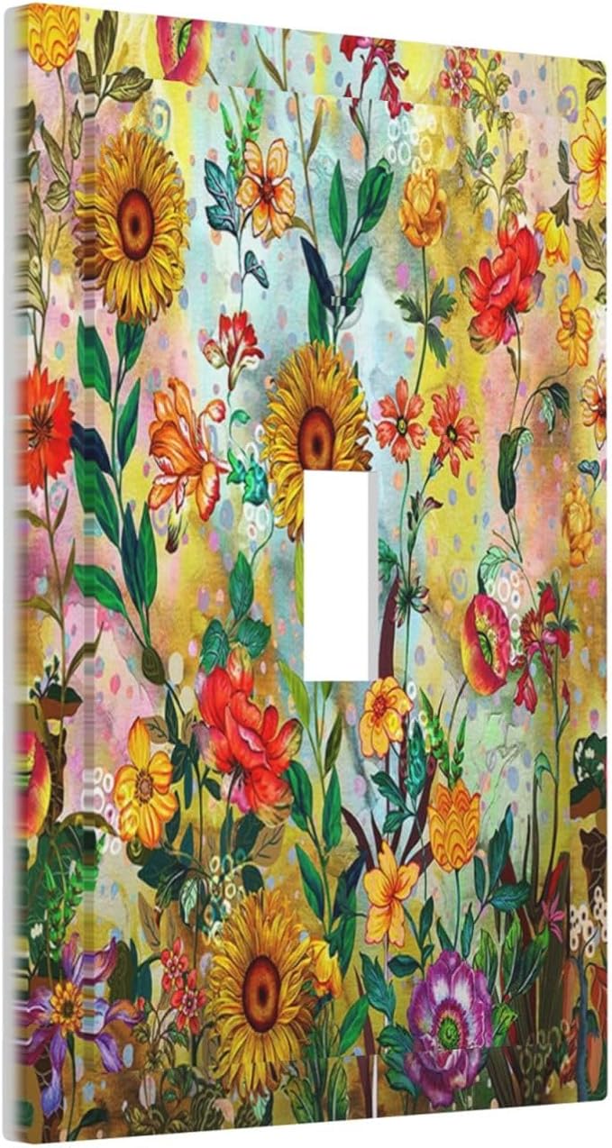 Fall Colorful Sunflower Floral Light Switch Plate Cover 1 Gang Single Toggle Wall Plates Art Decorative Switchplate Outlet Covers Electrical Faceplate for Bedroom Bathroom Kitchen Decor