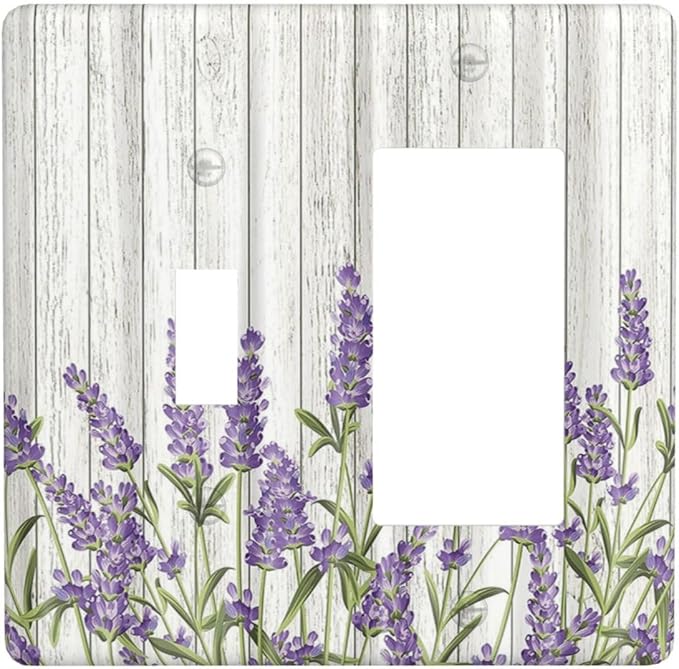 Rustic Wooden Plank Lavender 2 Gang Toggle Rocker Combo Wall Plates Decorative GFCI Device Outlet Cover Receptacle Electrical Faceplate Switchplate for Bedroom Bathroom Kitchen Decor