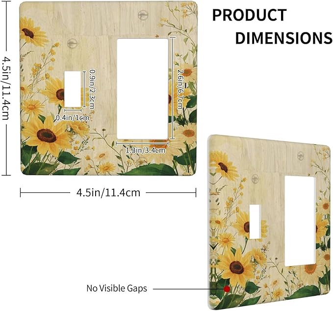 Decorative Toggle Switch Cover Plate with Vintage Botanical Sunflower Field Design 2-Gang 1-Gang Standard Wall Plate Light Switch Cover for Nature Yellow Blooms Wall Decor