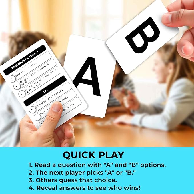 QUOKKA Board Games for Kids 8-12 – Family Games for Kids and Adults – What Would You Choose – 500+ Questions – Does Family Rather – Fun Card Game for Families and Teens