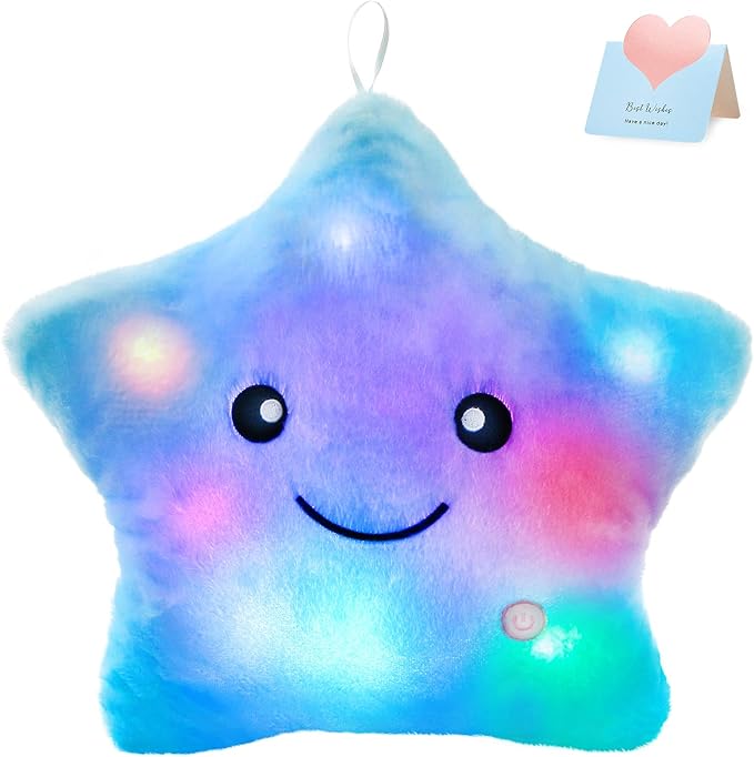 WEWILL 13'' Creative Twinkle Star Glowing LED Night Light Plush Stuffed Animals Toys Birthday Christmas Holiday Valentines Gifts for Toddlers Girls(Blue)