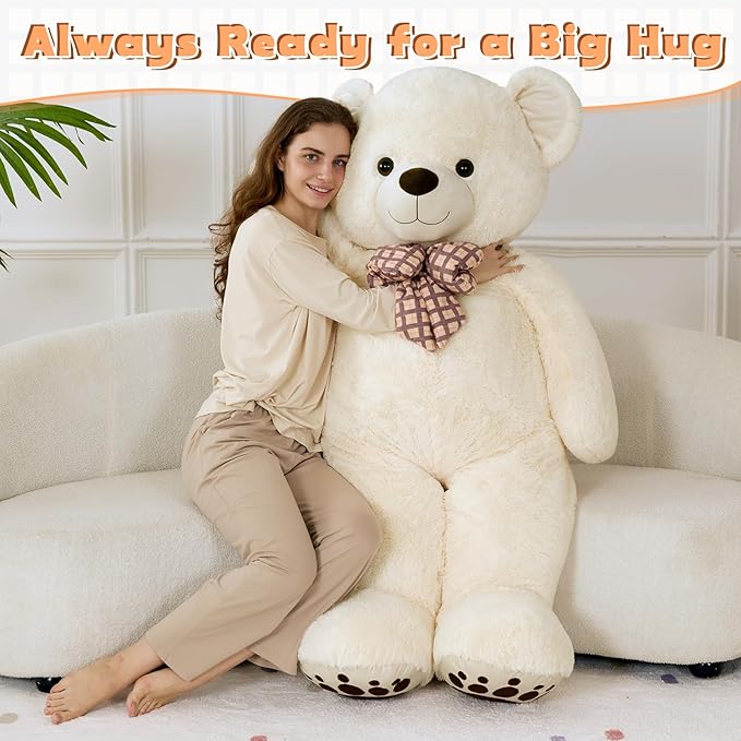 MorisMos 5 FT Big Teddy Bear, 5 Feet Huge Teddy Bears Stuffed Animals for Girlfriend Wife, Cuddly Gift Life Size Bear on Valentines Birthday, 59 Inch, White