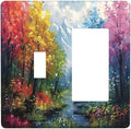 Colorful Forest Snow Mountain River Oil Painting Style Outlet Covers 1 Toggle 1 Rocker Combination Decorative Wall Plate Electrical Switch Plates Light Switch Cover Plate for Bedroom Living Room Decor