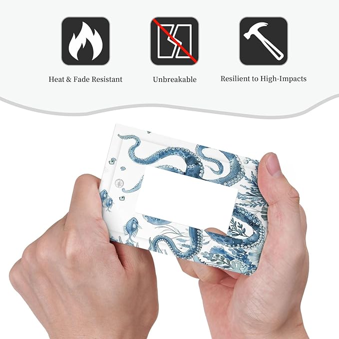 Blue Octopus Squid Seahorse Coral Watercolor Wild Sealife Decorative Outlet Covers 1 Gang Single Rocker Light Switch Cover Plate Wall Plates GFCI Faceplate for Bathroom Kids Room Decor