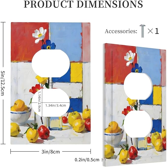 Color Block Floral Still Life Art Red Yellow Blue Abstract Outlet Covers 1 Gang Duplex Light Switch Cover Decorative Switch Plates Electrical Receptacle Faceplate Wall Plate for Farmhouse Bedroom