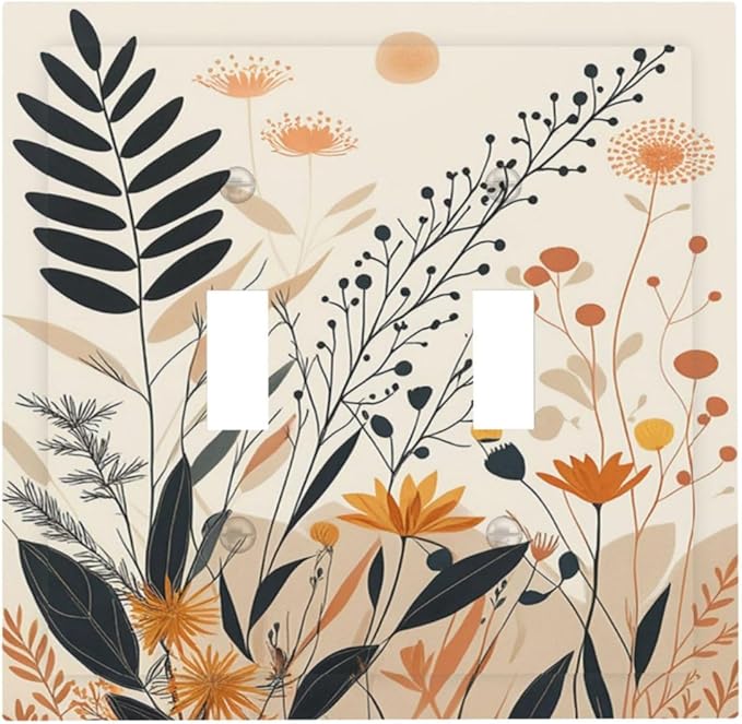 Light Switch Cover Plate Minimalist Floral Boho Botanical Wildflowers 2 Gang Double Toggle Decorative Switch Plates Wall Plates Electrical Faceplate for Bathroom Bedroom Decor