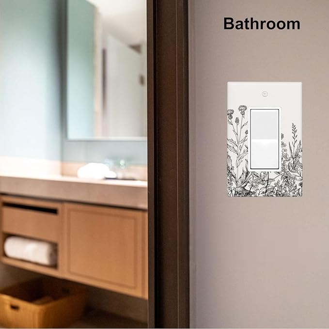 Gray Vintage Floral Garden 1-Gang Rocker Wall Plate, Neutral Cottage Garden Retro Wildflower Switch Plate for Living Room, Bedroom, Sunroom