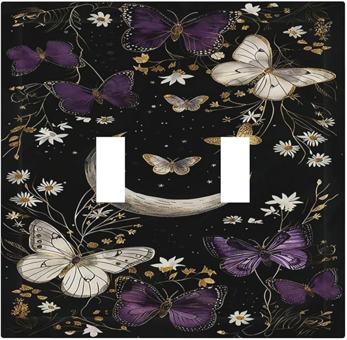 Decorative Switch Plate Covers Boho Crescent Moon Butterfly 2 Gang Double Toggle Light Switch Cover Plate Electrical Wall Plate Outlet Cover Outlet Light Switch Cover for Bedroom Home Decor