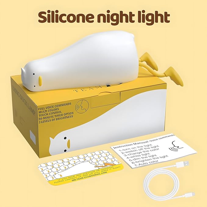 Rytinazzz Lying Cute Duck Lamp Night Light for Kids,Cute Room Decor Silicone Duck Lamp for Baby,Night Lights for Baby Nursery,3-Colors USB Rechargeable Gift for Kids Boys and Mothers Day Gifts