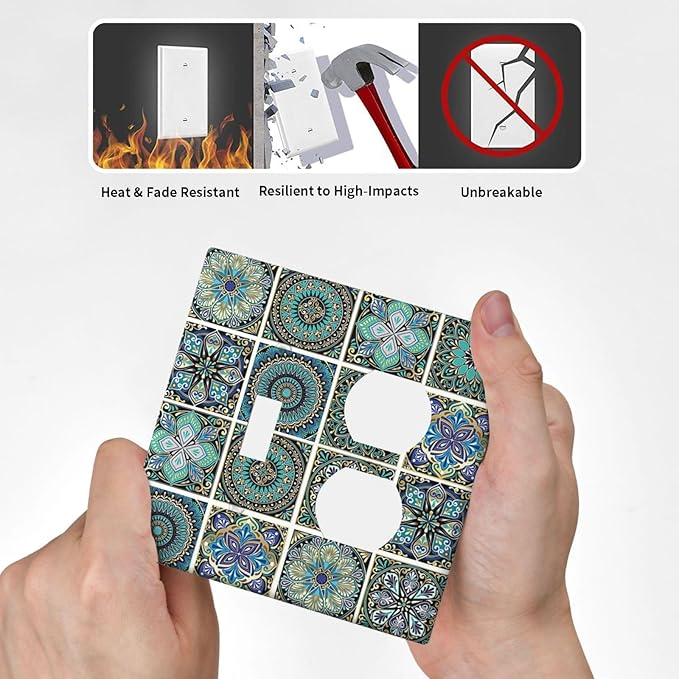 Wallplates Mandala Decorative Rustic Vintage Turquoise Pattern 1 Toggle 1 Duplex Switch Plate Electrical GFCI Faceplate Decorative Light Switch Covers for Bedroom Bathroom Decor