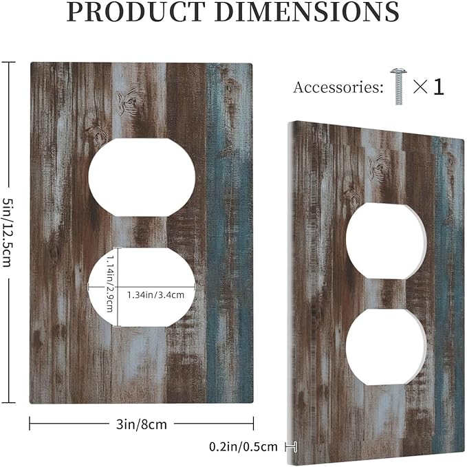 Vintage Blue Brown Wood Grain Outlet Covers 1 Gang Duplex Electrical Receptacle Faceplate Light Switch Cover Wall Plate Decorative Switch Plates for Bedroom Farmhouse Decor