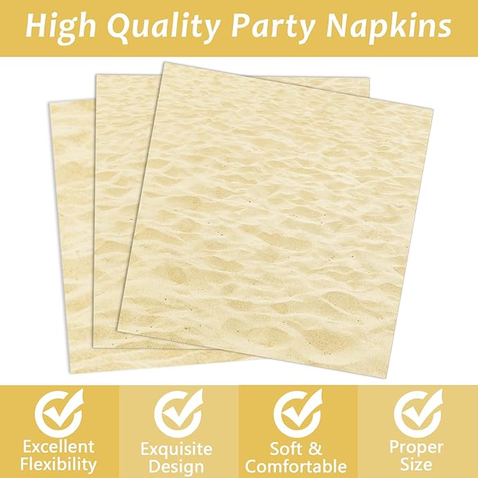 96pcs Summer Beach Party Plates and Napkins for Beach Party Supplies Beach Sand Themed Paper Dessert Plates Summer Tableware for Kids 24 Guests Hawaiian Birthday Party Decorations
