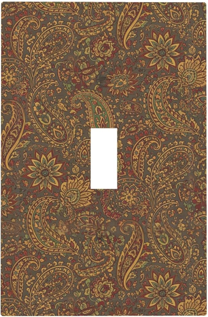 Vintage Paisley 1-Gang Toggle Light Switch Plate, Bohemian Boho Autumn Tones Retro Floral Decorative Wall Plate for Eclectic Homes