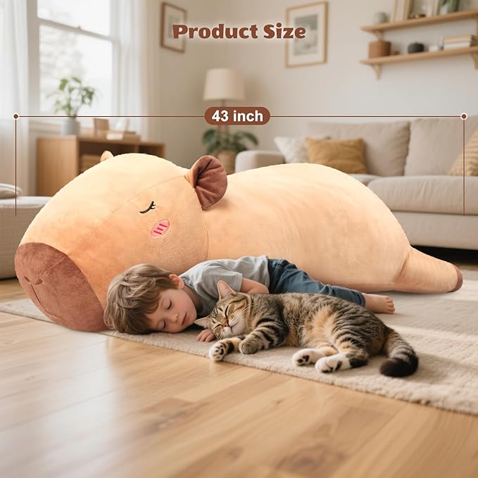 SuzziPals 43 inch Giant Capybara Plush, Lifelike Giant Stuffed Animal for Stress Relief & Companion, Extra Soft Plush Big Plushies Hugging Plush, Jumbo Capybara Gifts