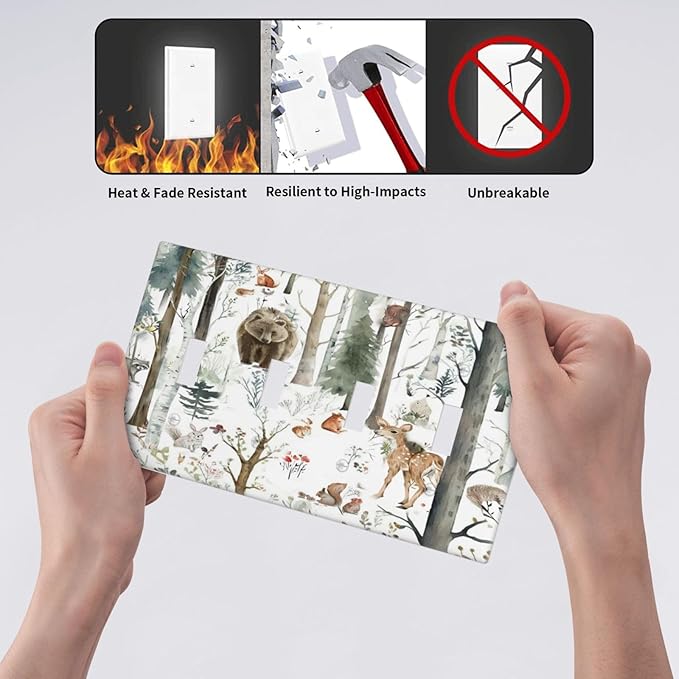 Snow Bear Fox Deer Forest Squirrel Wild Life Animal Light Switch Covers Quad Toggle Electrical Faceplate 4 Gang Wall Plate Decorative Switch Plates for Farmhouse Kids Room Decor