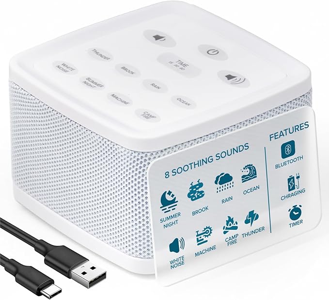 Big Red Rooster White Noise Machine for Sleeping – Baby & Kids Sound Machine with Rain, Nature & Ocean Sounds – Portable Sleep Noise Maker with Timer, Bluetooth & USB/3 AAA Power – Travel & Home Use