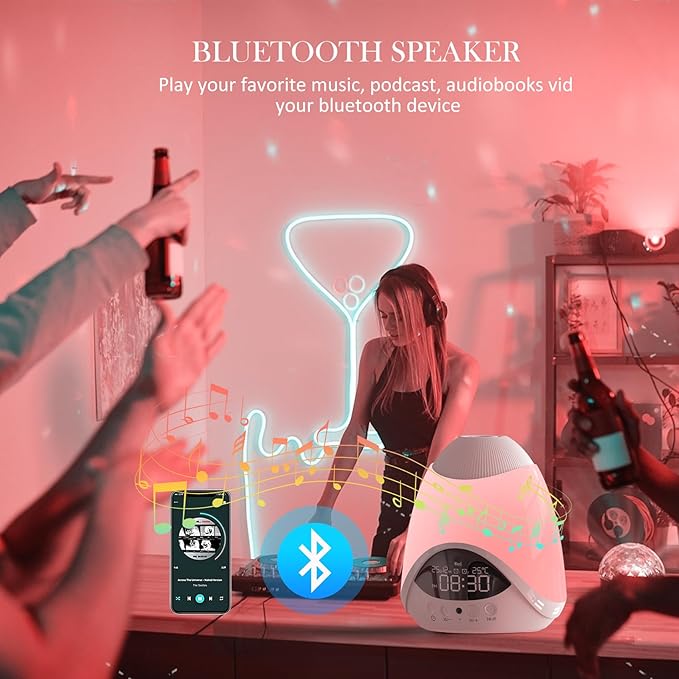 Star Projector for Bedroom,Night Lights for Kids,16 Color Dimmable Night Light,Nightstand Lamp with Remote,Alarm Clock,White Noise,Bluetooth Speaker Lighting for Gifts Girls,Boys,Adults,Party,Holiday