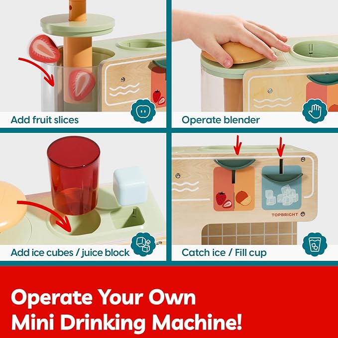 TOP BRIGHT Wooden Drink Dispenser Pretend Play Toys, Play Food Sets for Kids Kitchen with Cups, Juice Inserts, Ice Cubes, Montessori Toys for Boys Girls Capybara Gift Age 3+