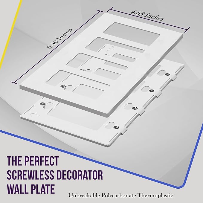 ENERLITES Screwless Decorator Wall Plate Child Safe Cover, Size 4-Gang 4.68" H x 8.30" L, Unbreakable Polycarbonate Thermoplastic, SI8834-W-3PCS, Glossy, White (3 Pack)