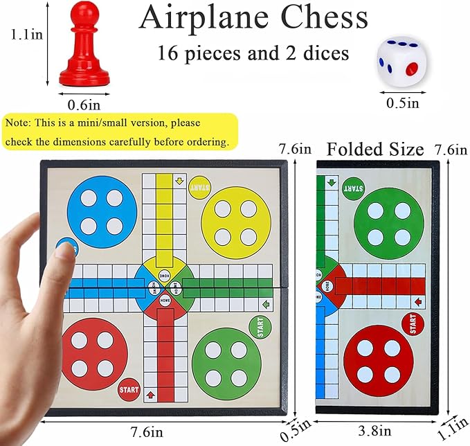 KIDAMI Mini Magnetic Ludo Travel Board Game Set, Folding Design and Light-Weight, Gift for Kids Toddlers (7.64 × 7.64 inches)