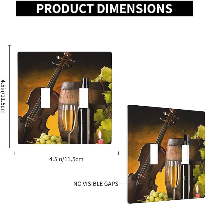 Grape Wine Violin 2-Gang Double Toggle Switch Plate, Still Life Painting Wall Plate for Dining Room, Kitchen, Wine Corner & Home