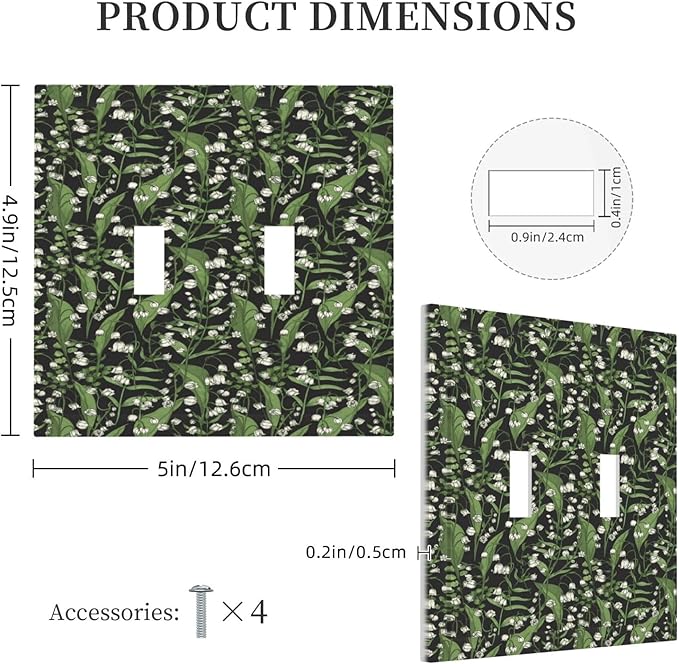 Boho Floral Green Leaves White Flowers Decorative Switch Plates 2 Gang Double Toggle Outlet Light Switch Cover Wall Plate Electrical Faceplate for Farmhouse Bed Room Decor