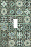 Moroccan Mandala Tile Floral Talavera Tiles Decorative Light Switch Cover 1 Gang Single Toggle Device Electrical Faceplate Switchplates Decorator Outlet Wall Plate for Bathroom Kitchen Decor