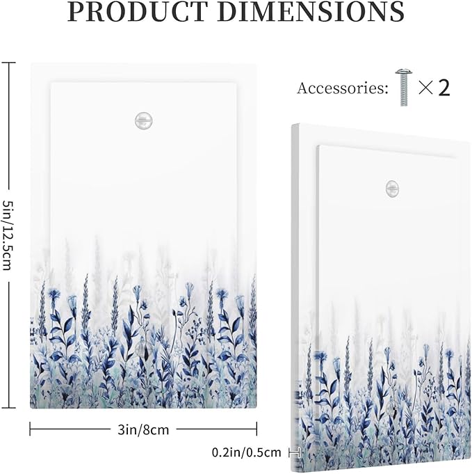 Decorative Light Switch Cover Plate Rustic Blue Plants Wildflowers Boho Leaves Unique 1 Gang No Device Switch Plate Covers Blank Wall Plate Cover Switchplate Electrical Faceplate