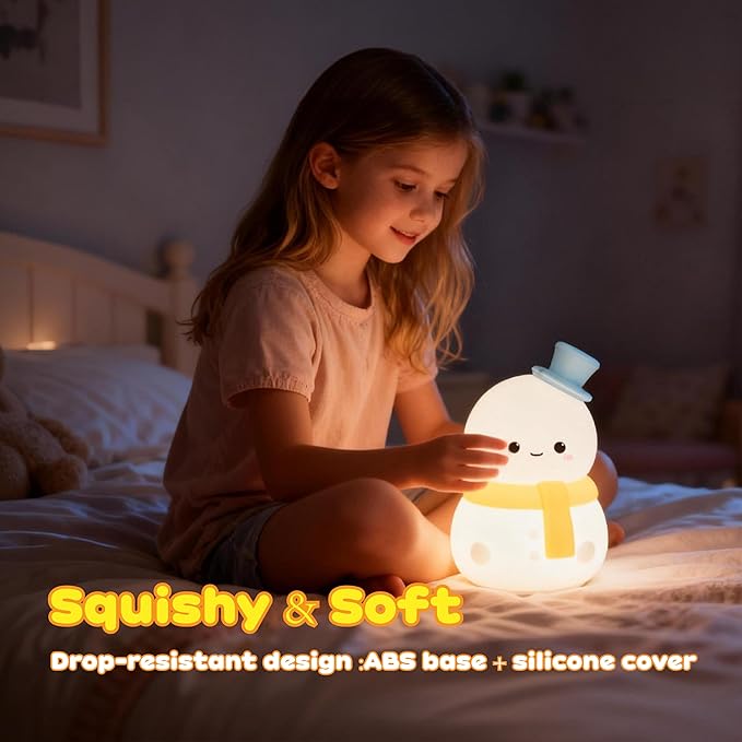 Snowman Squishy Light Silicone Touch Night Lamp, Nursery Novelty Christmas Lamp for Bedroom Decor, Squishy Night Light with Colorful Glow