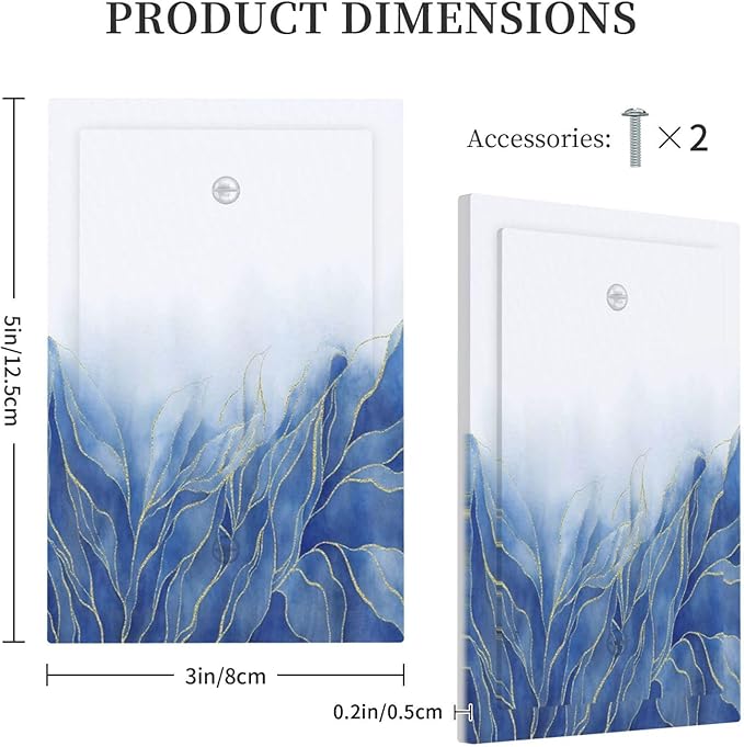 Light Switch Covers Blue Gold Leaf Marble Modern Abstract Decorative Switch Plates 1 Gang Blank No Device Outlet Covers Electrical WallPlates for Kitchen Bathroom Decor