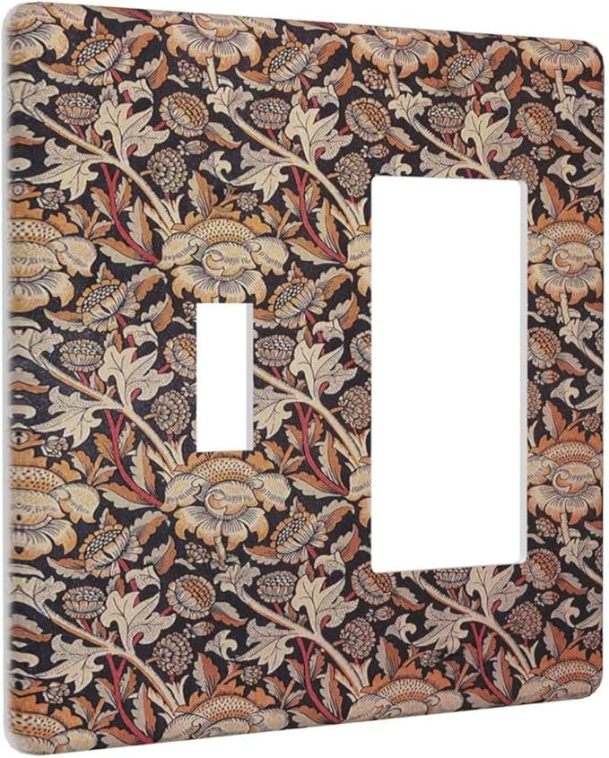 Outlet Covers Vintage William Morris Floral Plants 1 Toggle 1 Rocker Combination Decorative Wall Plate Light Switch Cover Plate Electrical Switch Plates for Bedroom living Room Decor