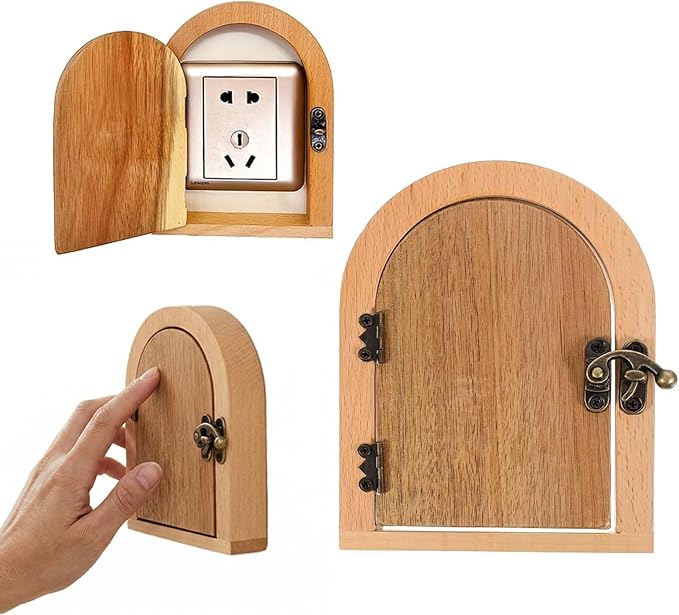 Fairy Door Outlet Cover Plate, No-Drill Decorative Outlet Covers for Pet Proofing, Handmade Wooden Door Style Light Switch Cover, Fits Standard Electrical Outlets, Easy Installation