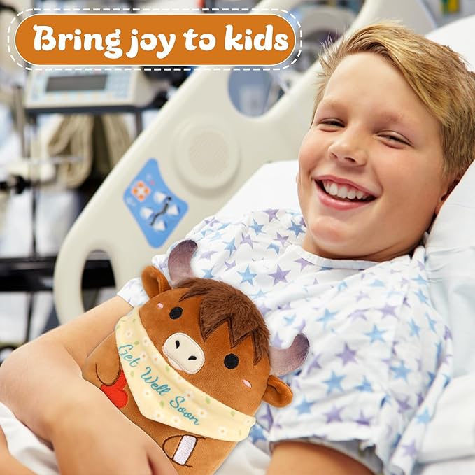 Get Well Soon Highland Cow Stuffed Animal, Get Well Gifts for Kids Women, 8 Inch Kawaii Cow Plush Get Well Soon Stuffed Animal, Feel Better Gifts for Kids