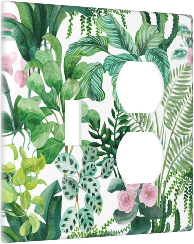 Tropical Palm Leaves Green Jungle Botanical Floral Flowers Wallplates 1 Toggle 1 Duplex Switch Plate Electrical GFCI Faceplate Decorative Light Switch Covers for Bedroom Living Room Decor