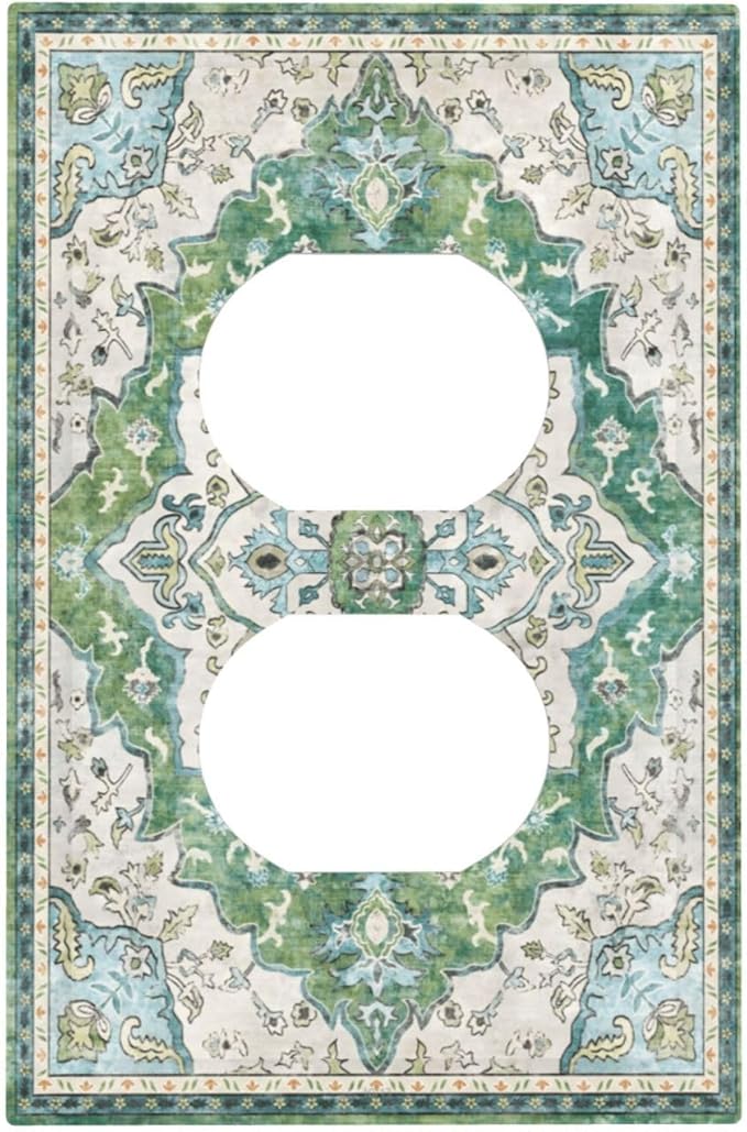 Sage Green Boho Vintage Floral Outlet Covers 1 Gang Duplex Light Switch Cover Decorative Switch Plates Electrical Receptacle Faceplate Wall Plate for Bedroom Living Room Decor