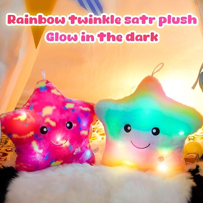 WEWILL 13'' Pink Light up Twinkle Star Glowing LED Night Light Plush Toy Stuffed Animal Birthday Christmas Holiday Valentines Gifts for Toddlers Girls