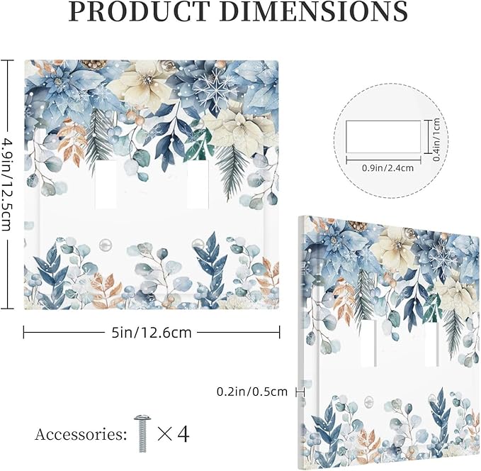 Blue Vine Snowflake Plants Leaves Floral Flowers Decorative Switch Plates 2 Gang Double Toggle Outlet Light Switch Cover Wall Plate Electrical Faceplate for Bedroom Living Room Decor