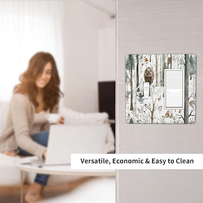Snow Bear Fox Deer Forest Squirrel Wild Life Animal Outlet Covers 1 Toggle 1 Rocker Combination Decorative Wall Plate Electrical Switch Plates Light Switch Cover Plate for Farmhouse Kids Room Decor