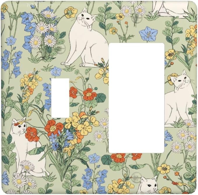 Outlet Covers Vintage Floral Cute Cat Colorful Flowers 1 Toggle 1 Rocker Combination Decorative Wall Plate Electrical Switch Plates Light Switch Cover Plate For Bed Room Living Room Decor