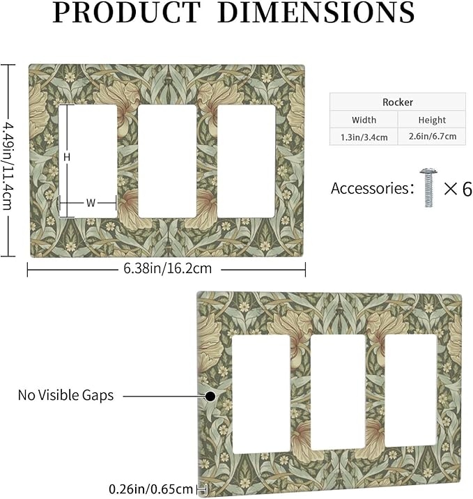 William Morris Pimpernel Flowers 3 Gang Rocker Outlet Covers Triple Rocker Light Switch Cover Vintage Floral Green Botanical Wall Plate Decorative for Country Bedroom Kitchen Living Room Décor