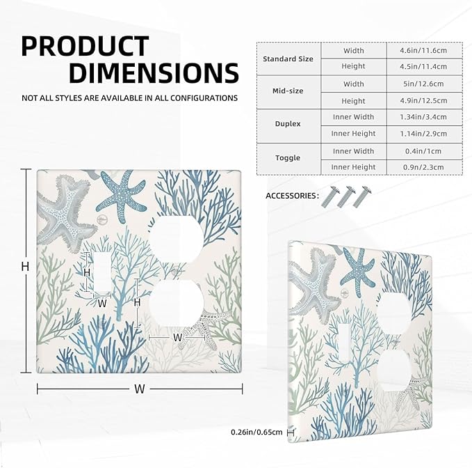 Wallplates Ocean Beach Theme Starfish Seashell Coral 1 Toggle 1 Duplex Switch Plate Electrical Gfci Faceplate Decorative Light Switch Covers For Bathroom Kids Room Decor
