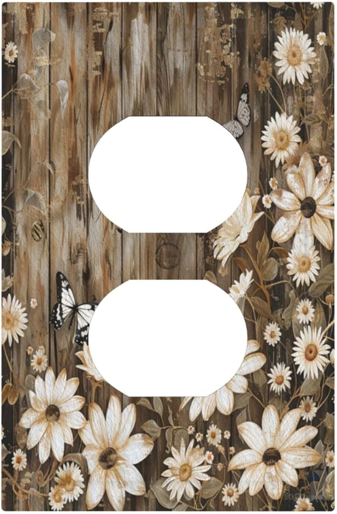 Decorative Outlet Covers Rustic Wood Butterflies Flowers Botanical 1 Gang Duplex Light Switch Cover Plate Electrical Switch plates Wall Plates Receptacle Covers for Farmhouse Cabin Decor