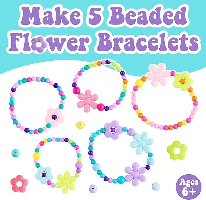 Creativity for Kids Beaded Flower Bracelet Making Kit | DIY Jewelry Craft Kit for Girls | Create 5 Colorful Beaded Bracelets to Wear, Share & Gift | Spring Crafts & Gifts for Mom (Ages 6+)