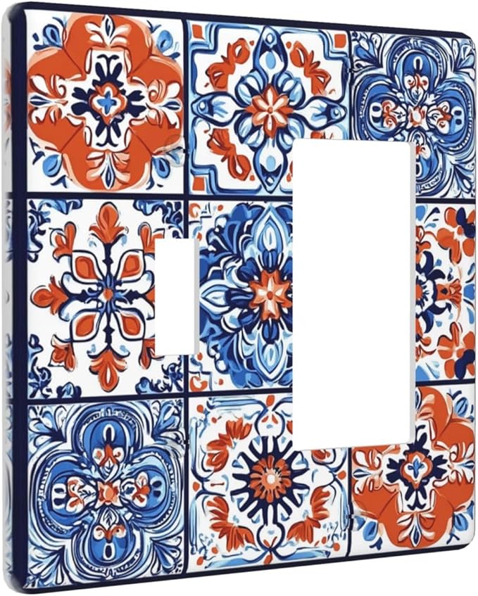 Outlet Covers Colorful Talavera Mexican Tile 1 Toggle 1 Rocker Combination Decorative Wall Plate Electrical Switch Plates Light Switch Cover Plate For Bathroom Kitchen Decor