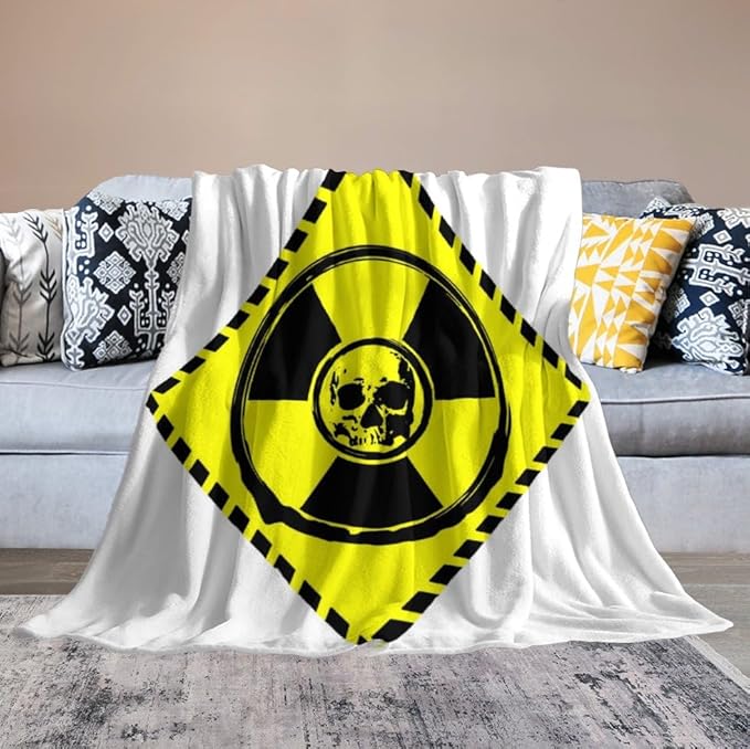 50 x 60 Inches Flannel Throw Blanket Rhombic Yellow Logo Radiation to SkullBirthday Present for Men Women Winter Holiday Soft Blankets for Bedding Sofa