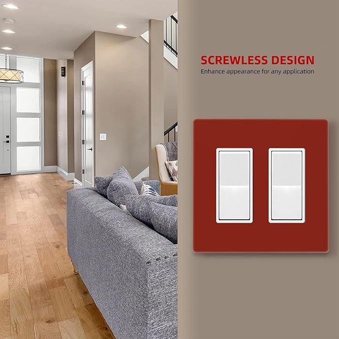 Brown 2 Gang Double GFCI Decorator Rocker/decorator Light Switch Cover Decorative Outlet Wall Plate Electrical Faceplate Screwless