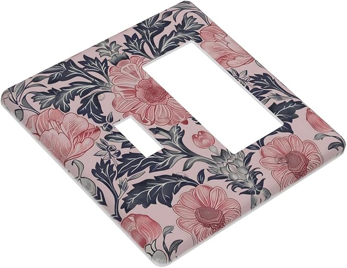 Pink Floral Vintage Botanical Boho Flower Outlet Covers 1 Toggle 1 Rocker Combination Decorative Wall Plate Electrical Switch Plates Light Switch Cover Plate for Farmhouse Home Decor