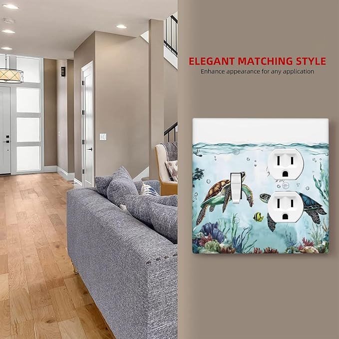 Sea Turtles Sea Coral Seaweed Ocean Jellyfish Wallplates 1 Toggle 1 Duplex Switch Plate Electrical GFCI Faceplate Decorative Light Switch Covers for Kids Room Bathroom Decor