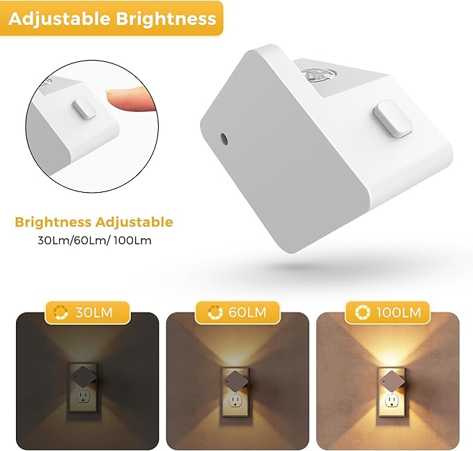 L LOHAS LED Night Lights Plug into Wall,[2-PACK] Plug in Night Light with Light Sensor,Auto ON/OFF, Brightness Adjustable,Soft White 3000K,for Hallway Bedroom Bathroom