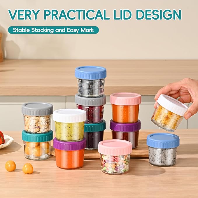 DEHOV 6-Piece Glass Baby Food Containers with Lids,4 OZ Small Glass Freezer Safe Baby Food Storage Jars,Leak Proof Baby Food Grade Puree Containers